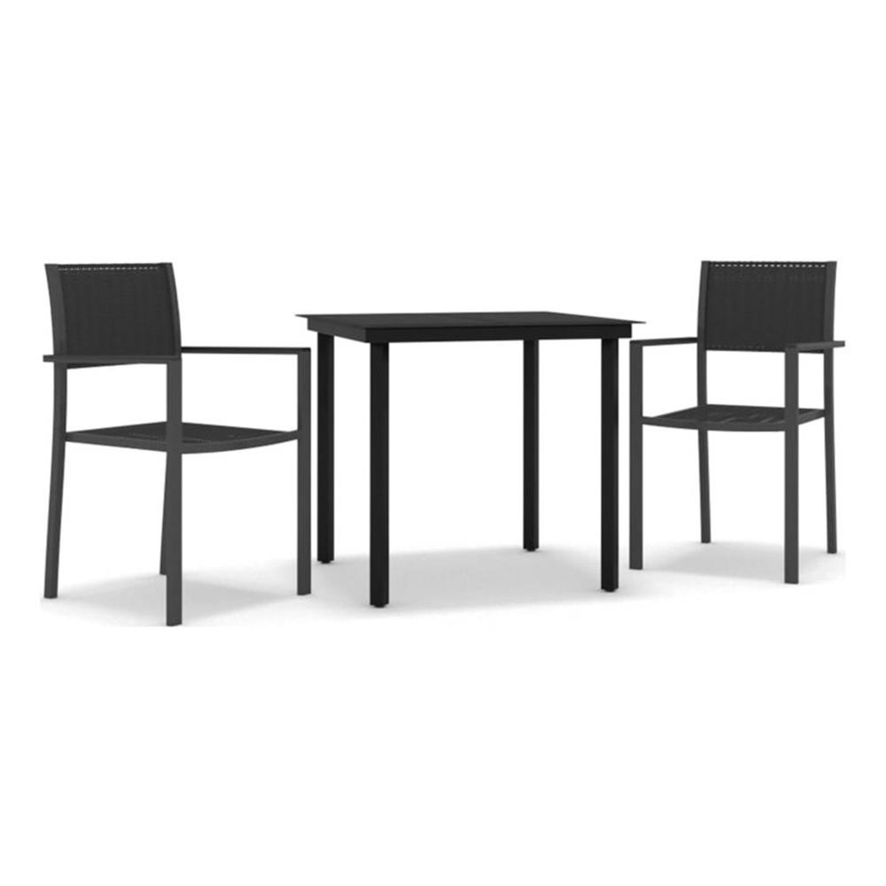 Bowery Hill Contemporary Powder-Coated Steel Garden Dining Set in Black