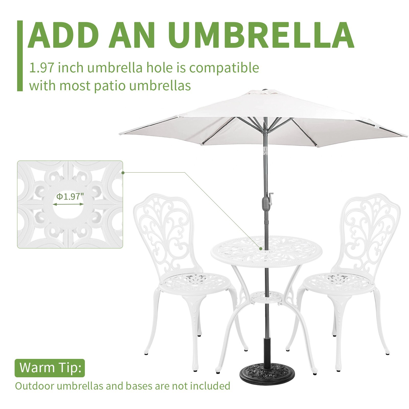 Bistro Set 3 Piece Cast Aluminum Bistro Table and Chairs Set of 2 White