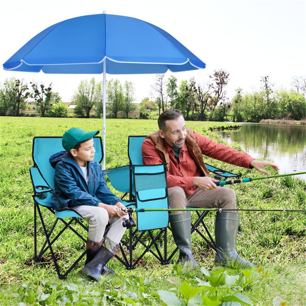 ❄️FREE SHIPPING!❄️2 Foldable Outdoor Chairs & Umbrellas 4 Camping or Tailgating!