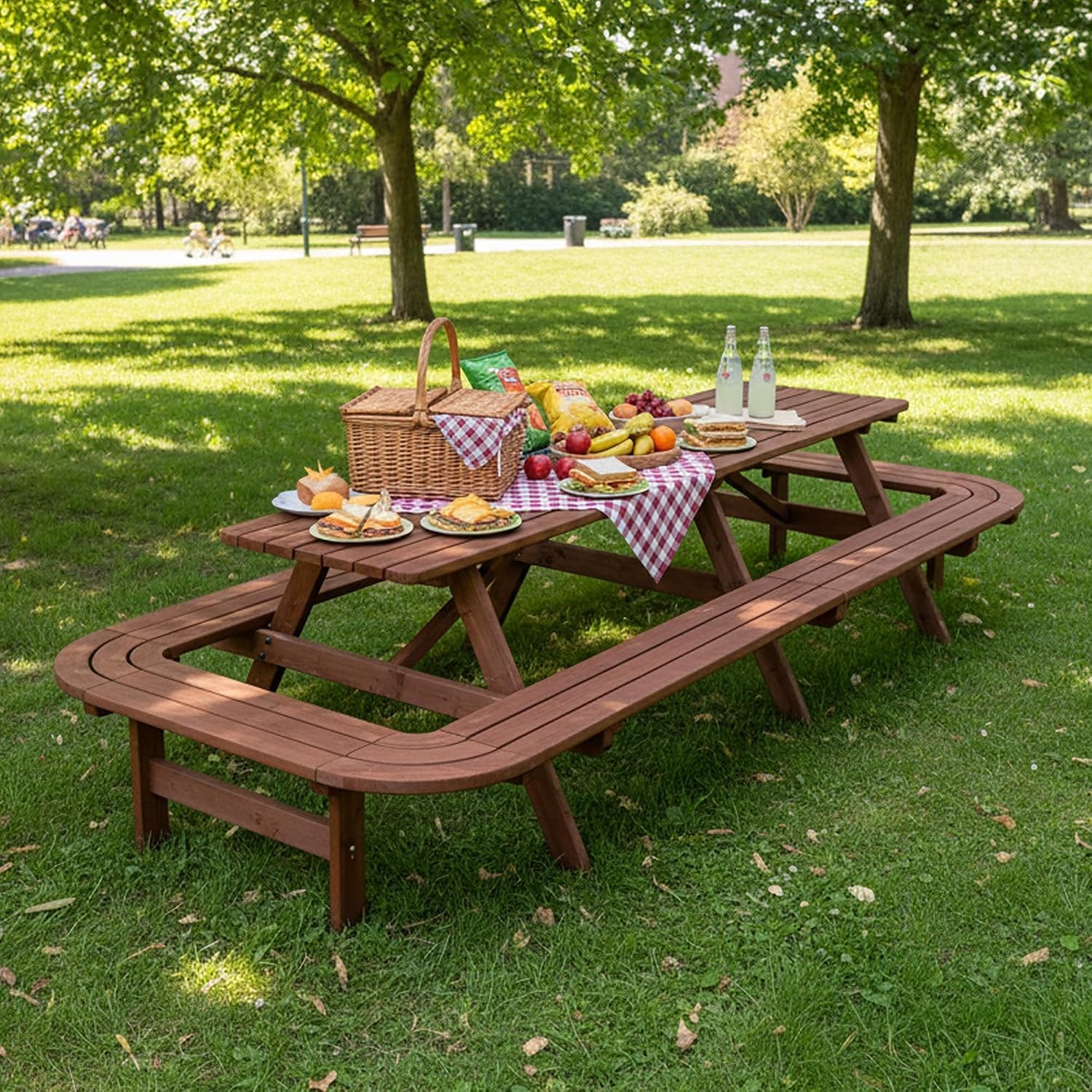 Picnic Table Bench Set 16 Persons 8FT Large Camping Table Wood Outdoor Dining
