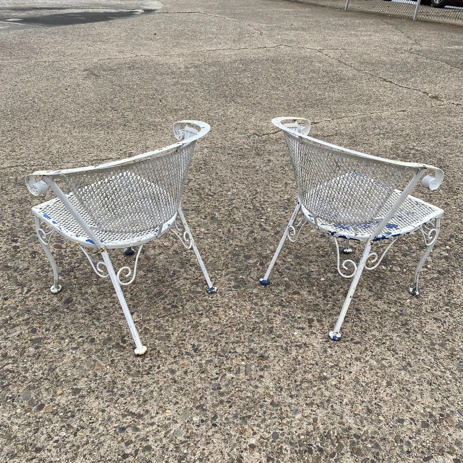 Vintage Wrought Iron Woodard Salterini Style Mid Century Patio Arm Chairs – Pair