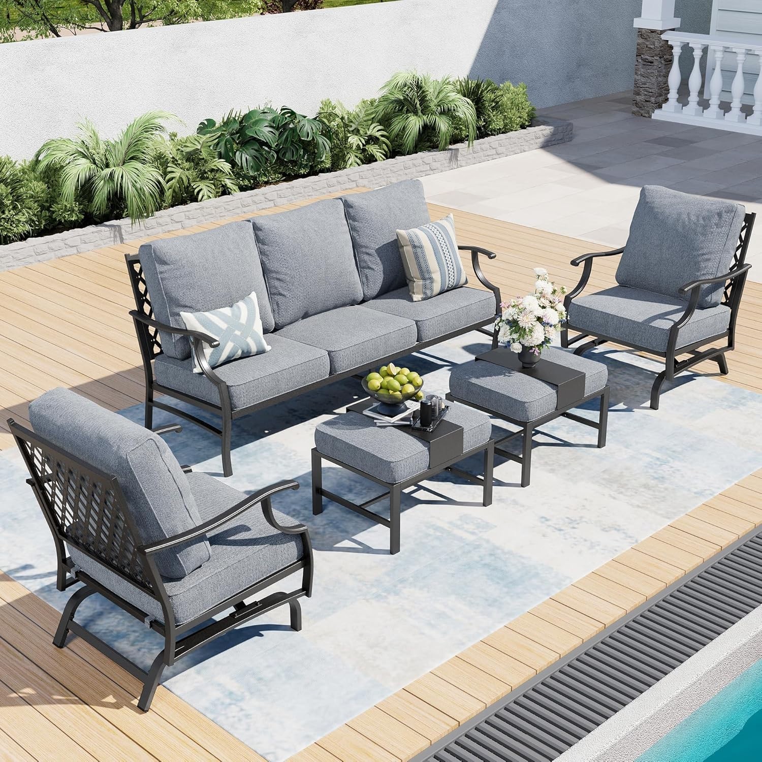 5 PCS Patio Furniture Set Outdoor Conversation Set Metal Rocking Chairs Backyard