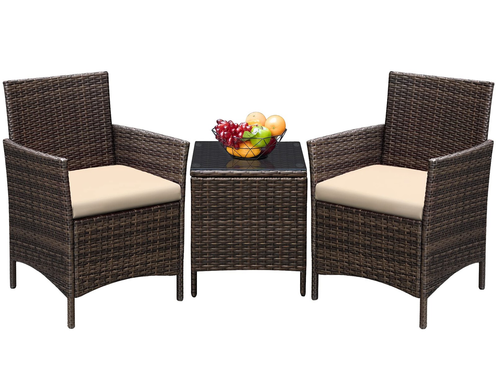 Greesum 3 Pieces Patio Furniture Sets Outdoor PE Rattan Wicker Chairs with So…