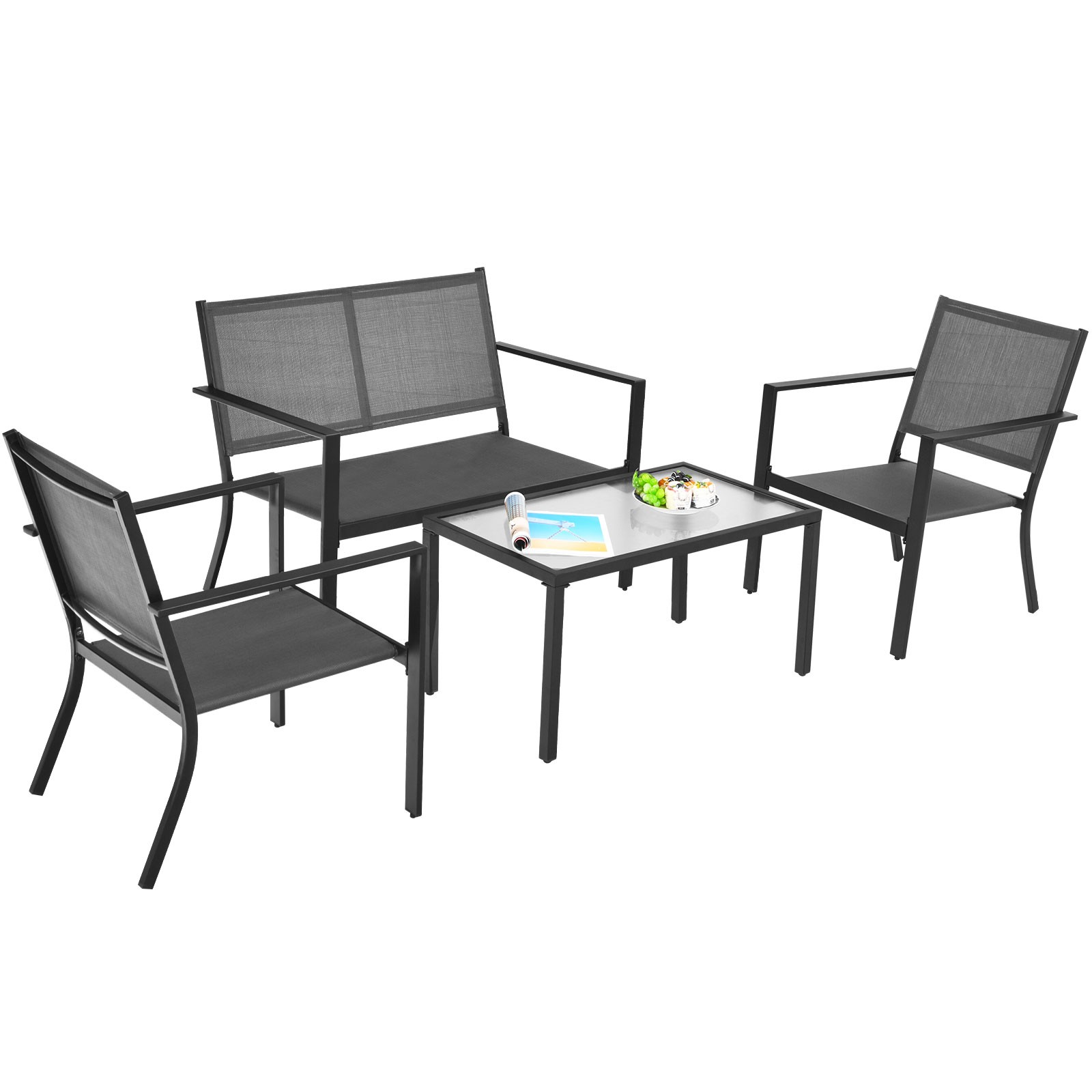Costway 4 PCS Patio Furniture Set Sofa Coffee Table Steel Frame Garden