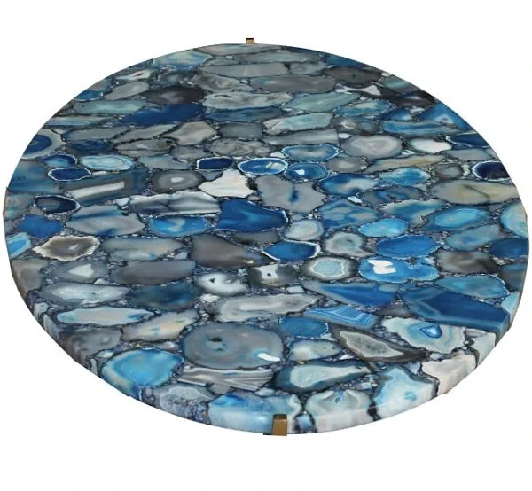Blue agate stone geode coffee table top, agate stone center table top, home deco