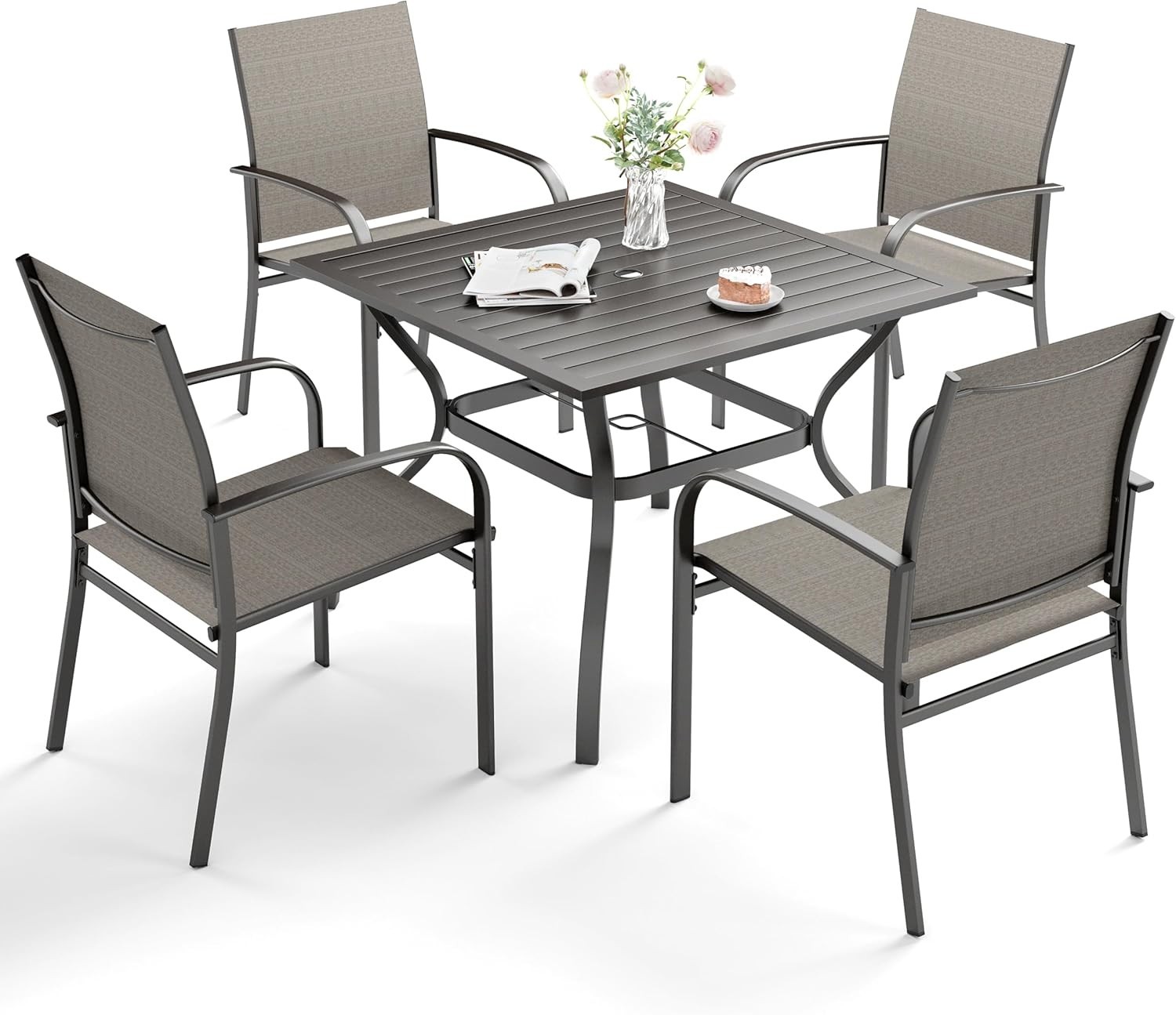 Comfort-Driven 5-Piece Outdoor Dining Set for 4 – 37” Square with Metal Chairs