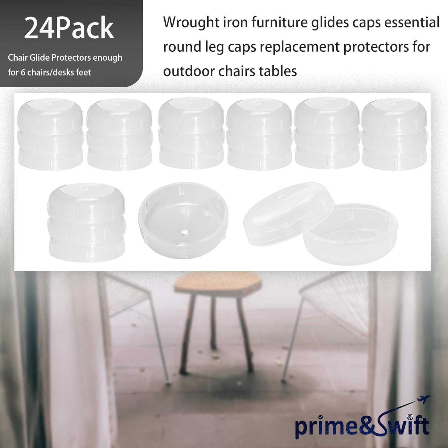 24 Pack of 1-1/2″ Wrought Iron Patio Furniture Feet Glides Cups by Furniture Le