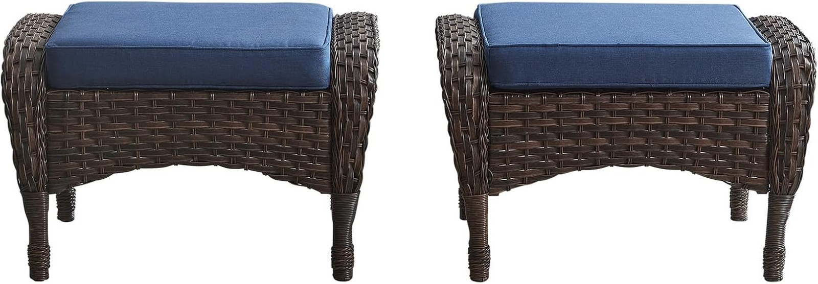 Outdoor Ottomans for Patio Foot Rest – 25 Inch PE Wicker Foot Stool Set of 2 wit