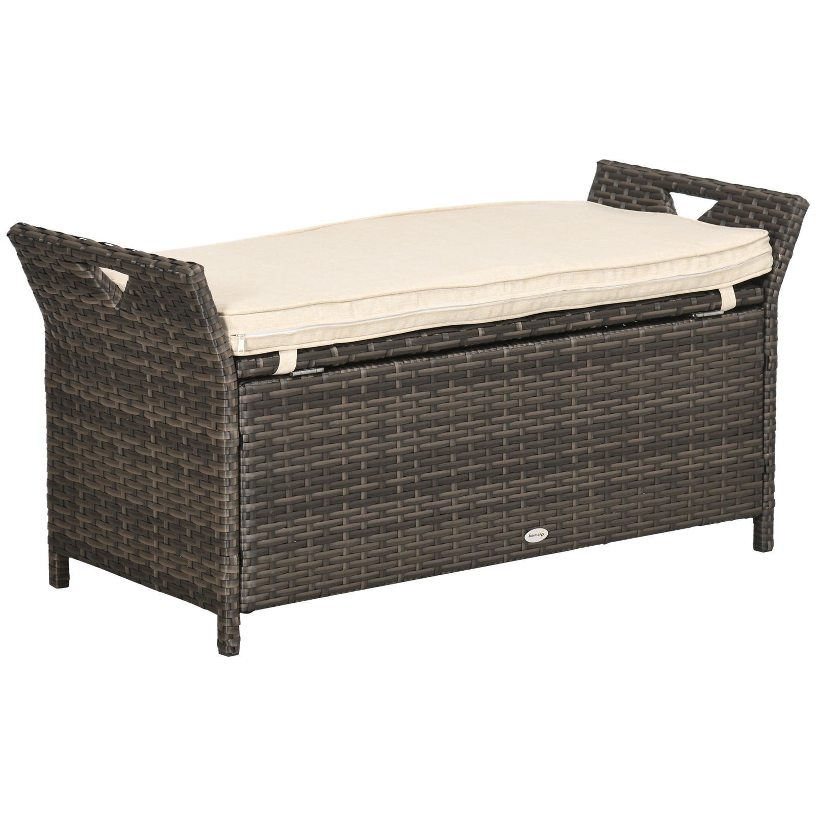 27 Gallon Patio Wicker Storage Bench, Outdoor PE Rattan Patio Furniture