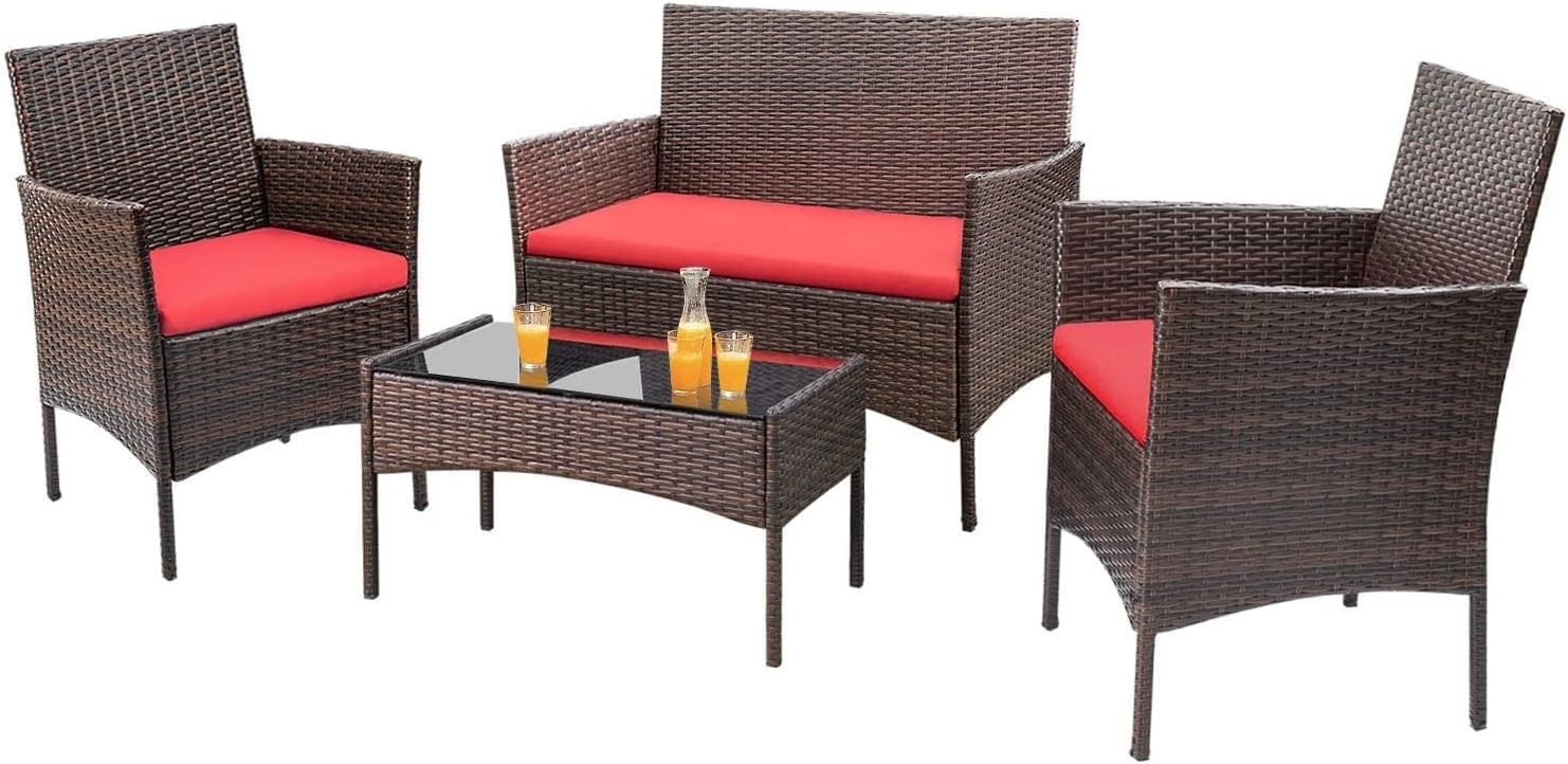 4 Pieces Patio Rattan Chair Wicker Outdoor Indoor Use Backyard Porch Garden