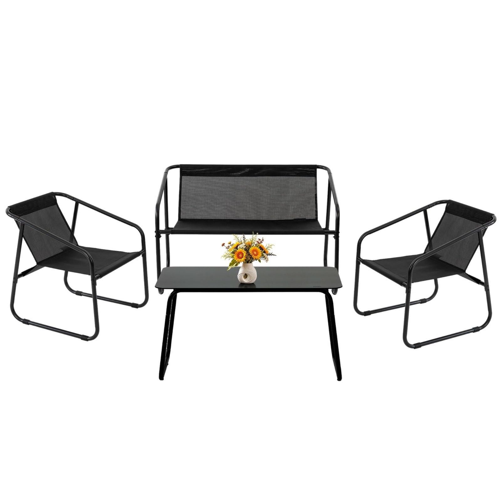 3 Piece Patio Rocking Furniture Set Outdoor Conversation Set w/ Table Gray Lawn.