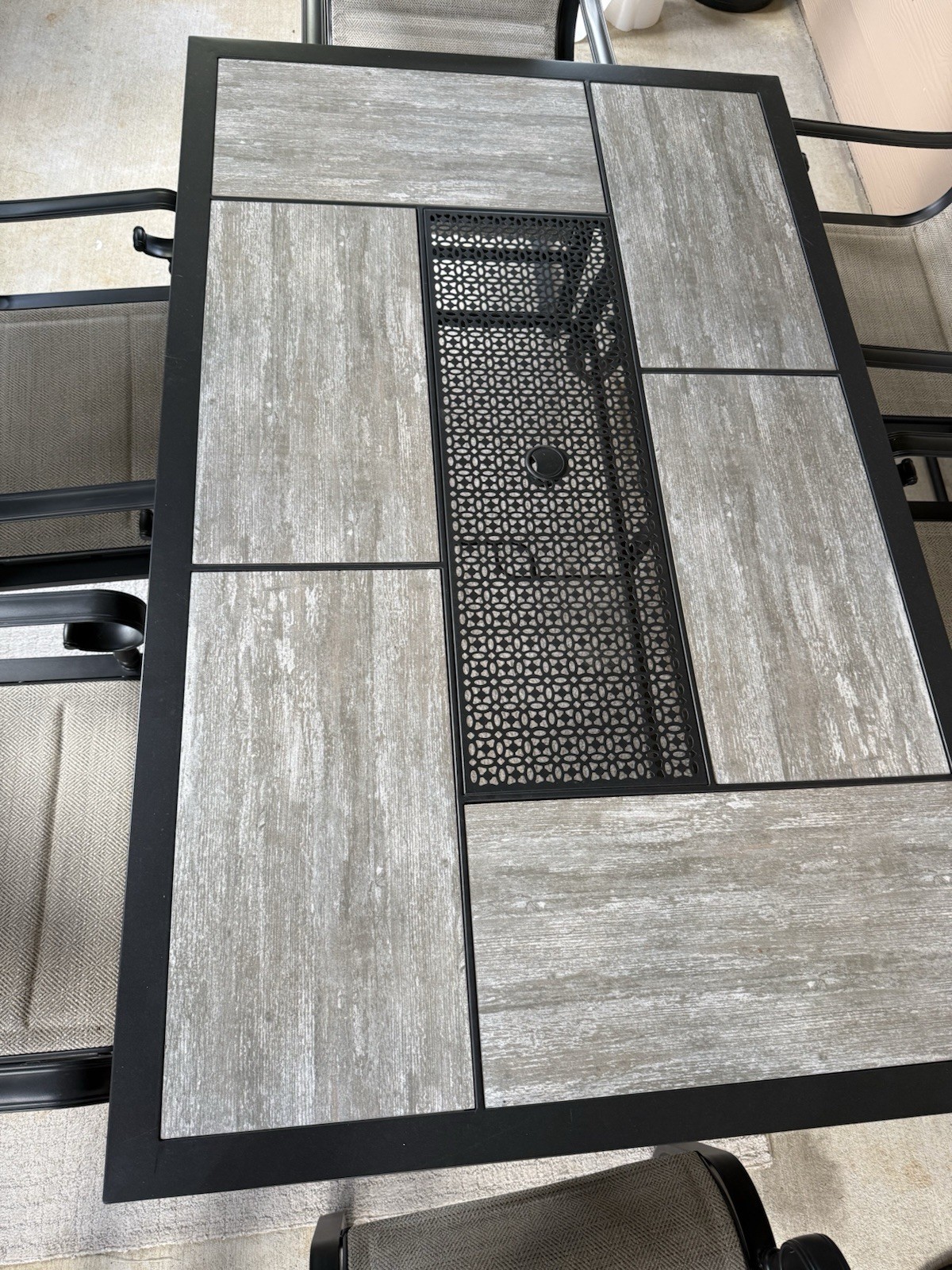 Metal Outdoor Patio Dining Set, Rectangular Table & Chairs, Gray/Black