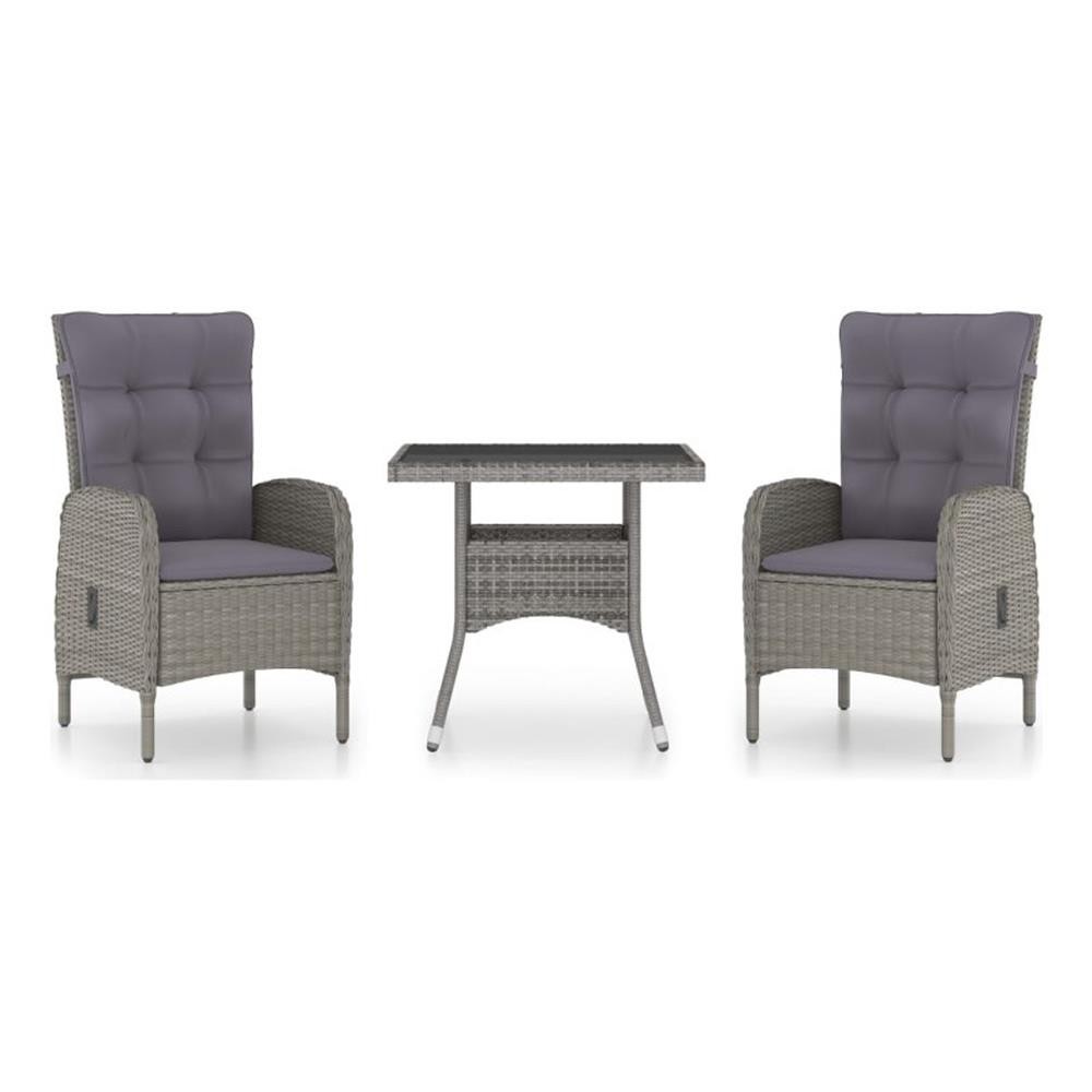 Bowery Hill Contemporary Poly Rattan 3-Piece Garden Dining Set in Gray
