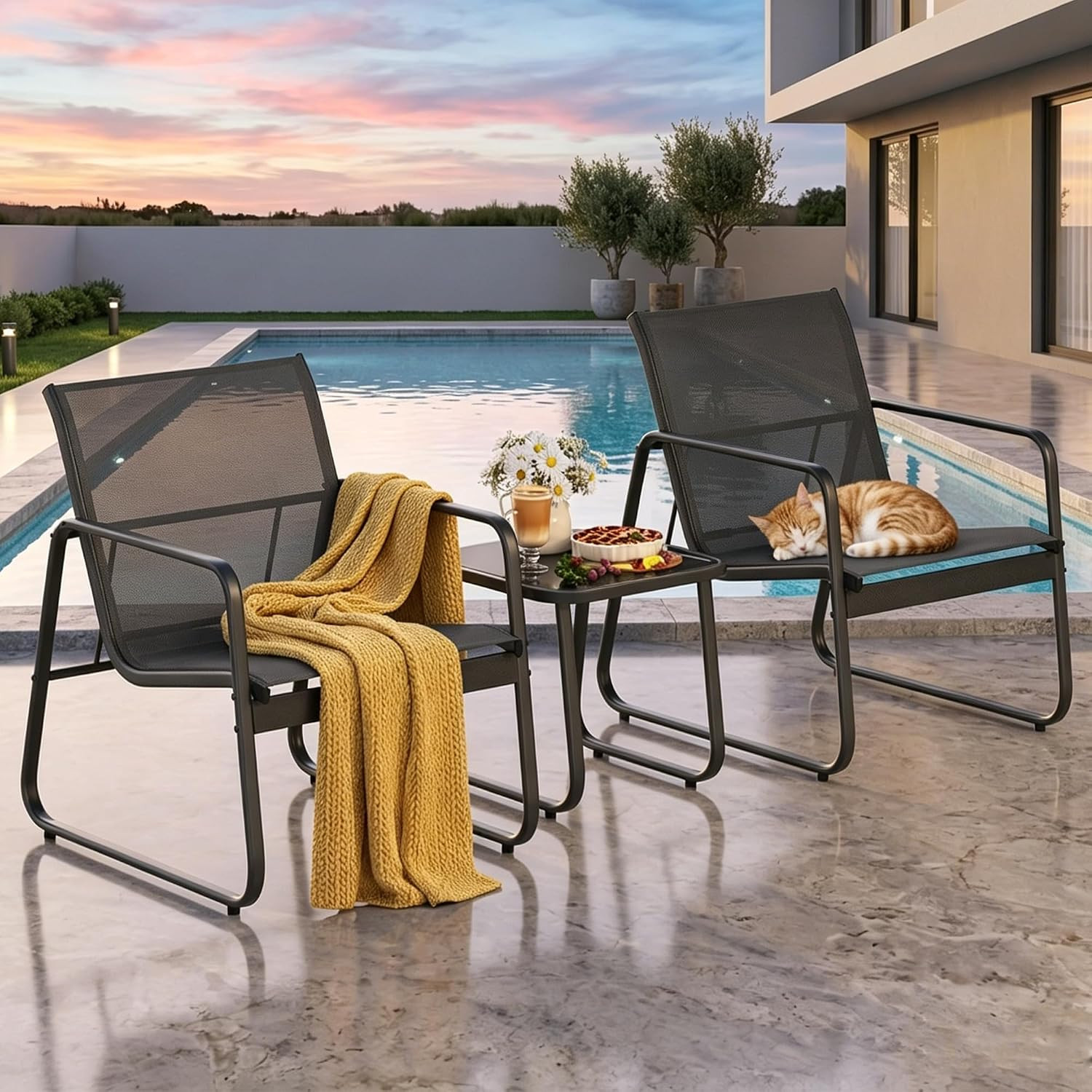 Patio Chairs Set of 2, Patio Bistro Set 3PCS, Outdoor Patio Furniture Set with R