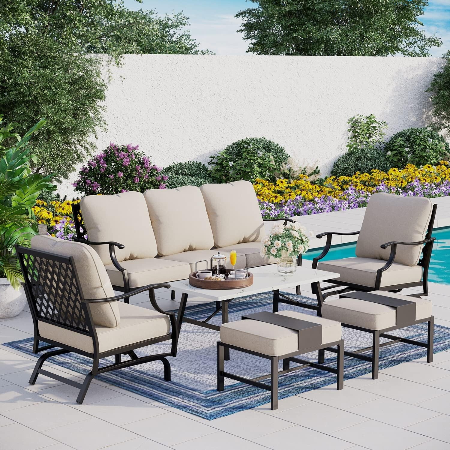 6 Pcs Patio Furniture Set Outdoor Sectional Sofa Conversation Set w/Coffee Table