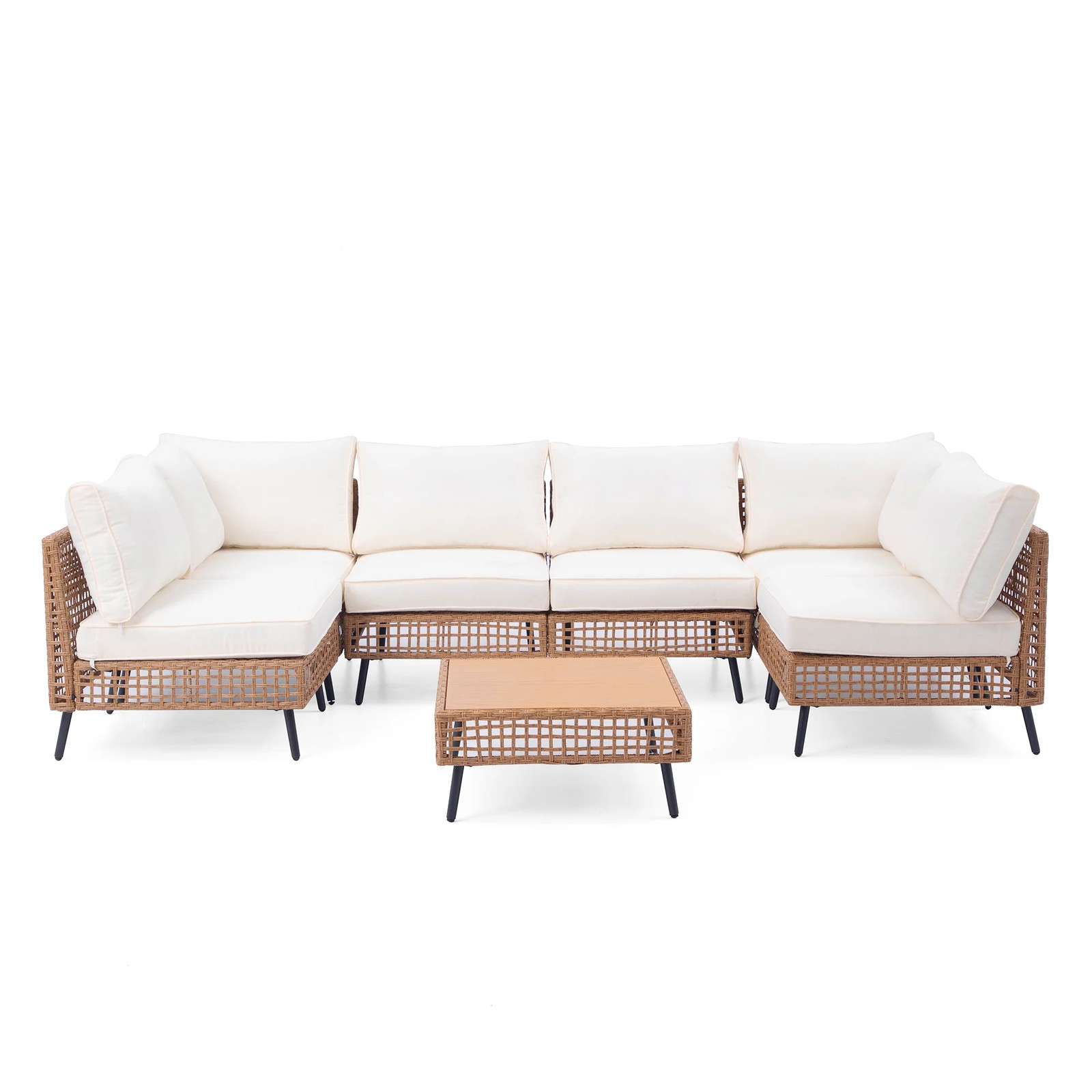 LAUSAINT HOME 7-Piece Wicker Patio Furniture Set Sectional Sofa Beige
