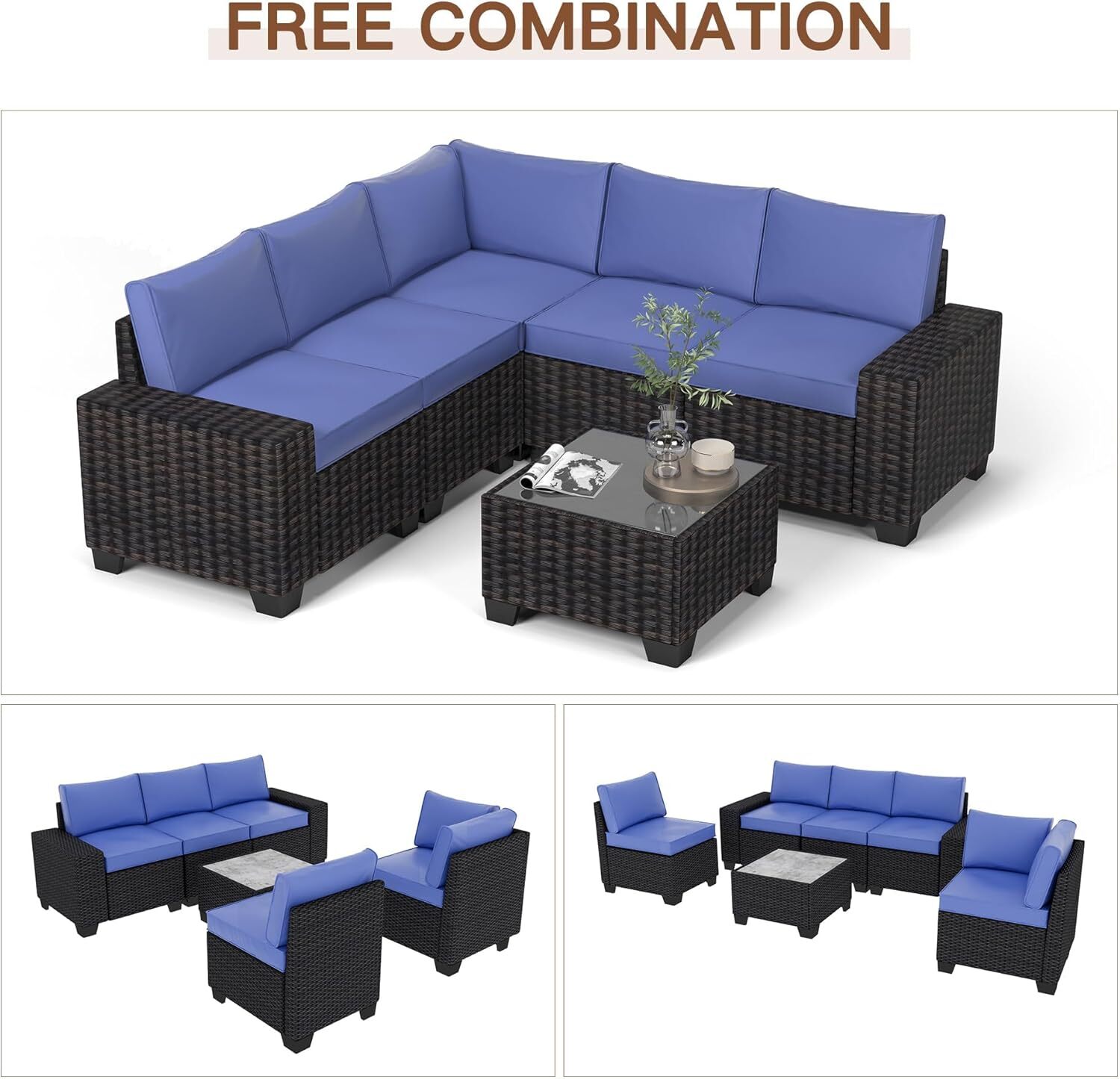 6-Piece Modular Outdoor Sectional Set, PE Rattan, UV/Weatherproof w/Coffee Table