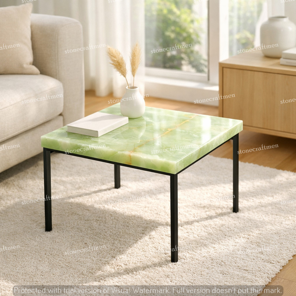 Natural Green Onyx Coffee Table Handmade Stone Furniture Centerpiece