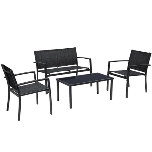 Patio Furniture Set Outdoor Conversation Textilene Fabric Black 4 Pieces