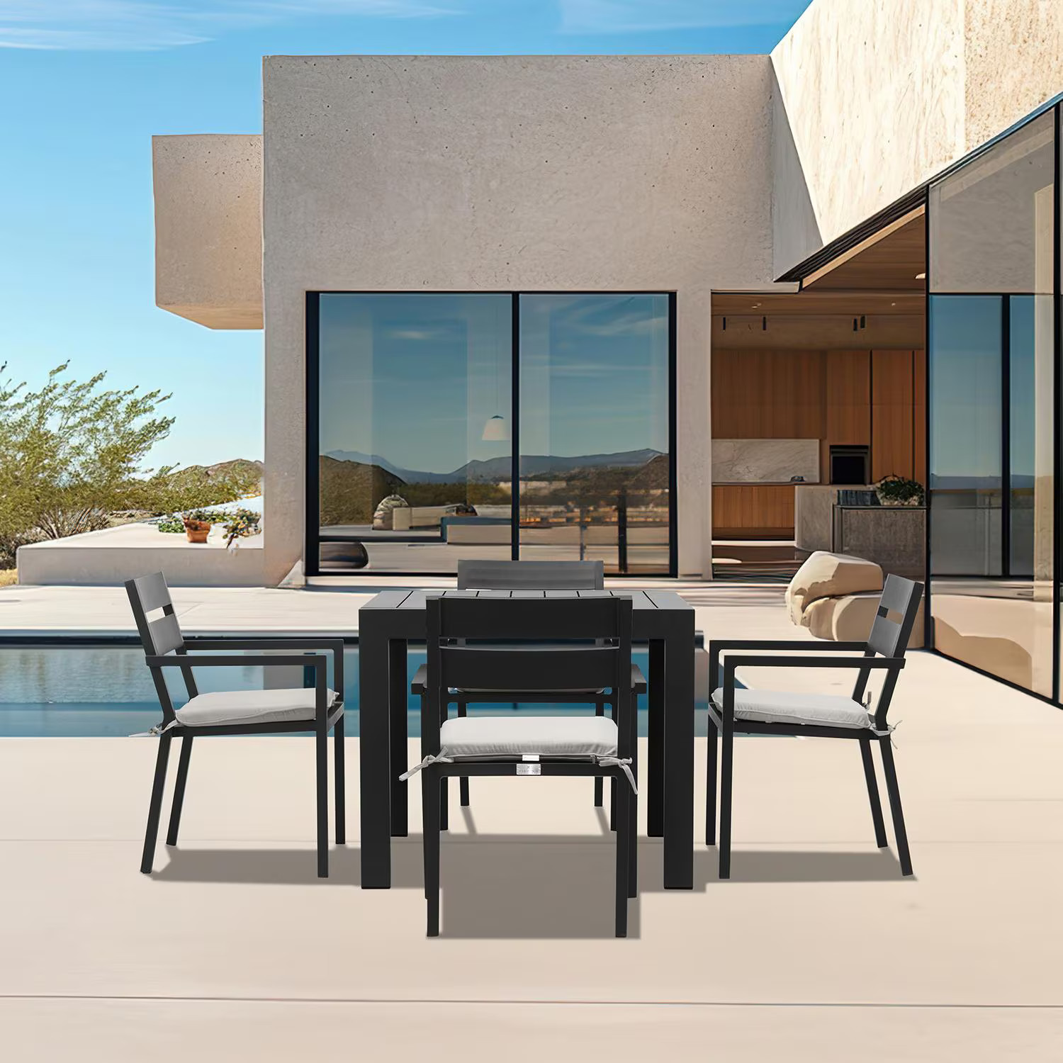 Calm Bay 5 Pc Square Aluminum Dining Set in Black/Cast Silver by Lakeview