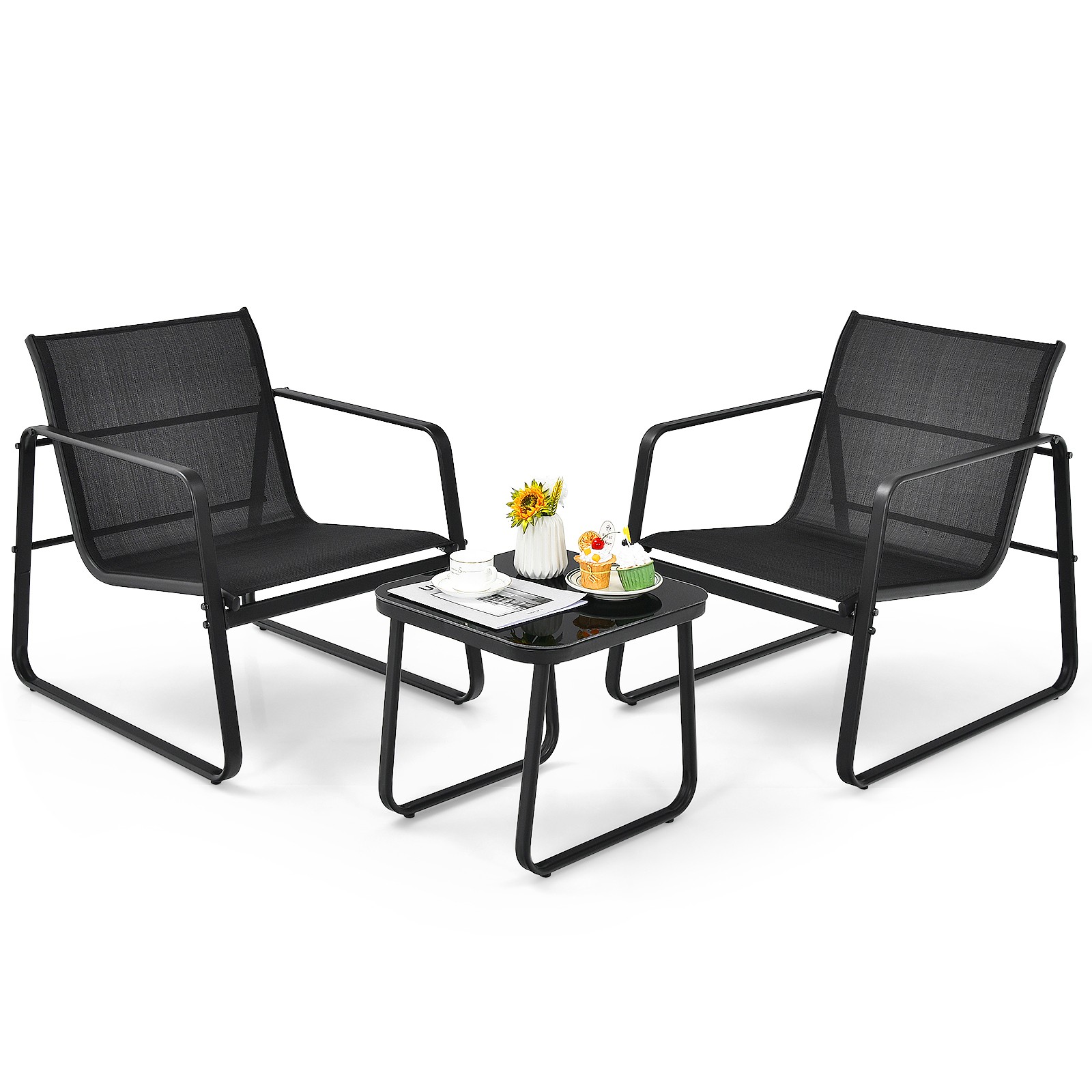 Patiojoy Set of 3 Outdoor Bistro Furniture Set Patio Table & Chairs Set for