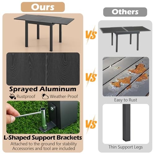 Expandable Aluminum Dining Table for 4-6 People, 31.5”-63” Dark Grey Solid Top