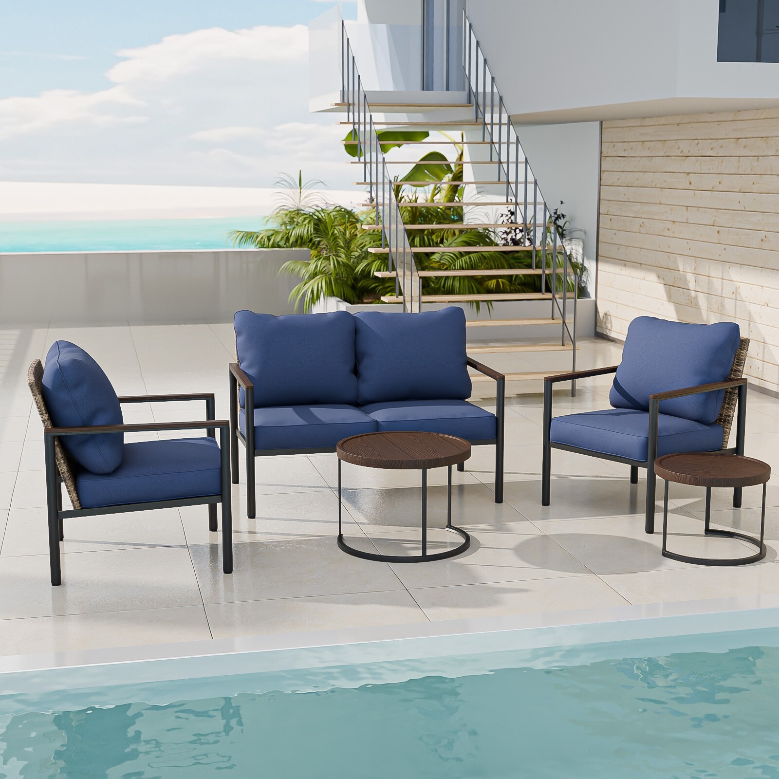 EAGLE PEAK 6 PCS Modern Outdoor Patio Furniture Set Wicker Conversation Set