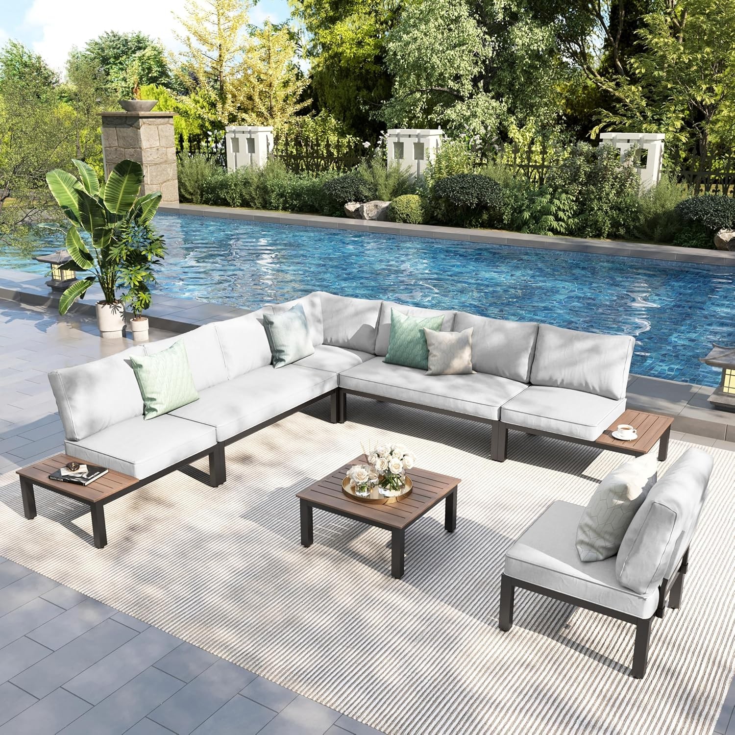 7 Pieces Metal Patio Furniture Set, Modular Outdoor Sectional Conversation Set