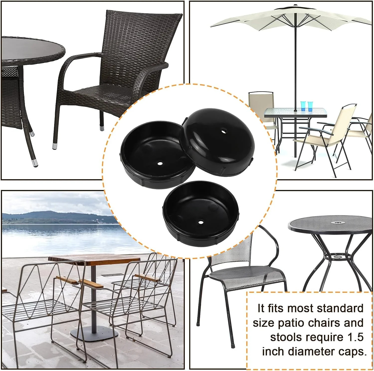 1-1/2 inch Wrought Iron Patio Furniture Feet Caps,24 Packs Round Plastic Outdoor