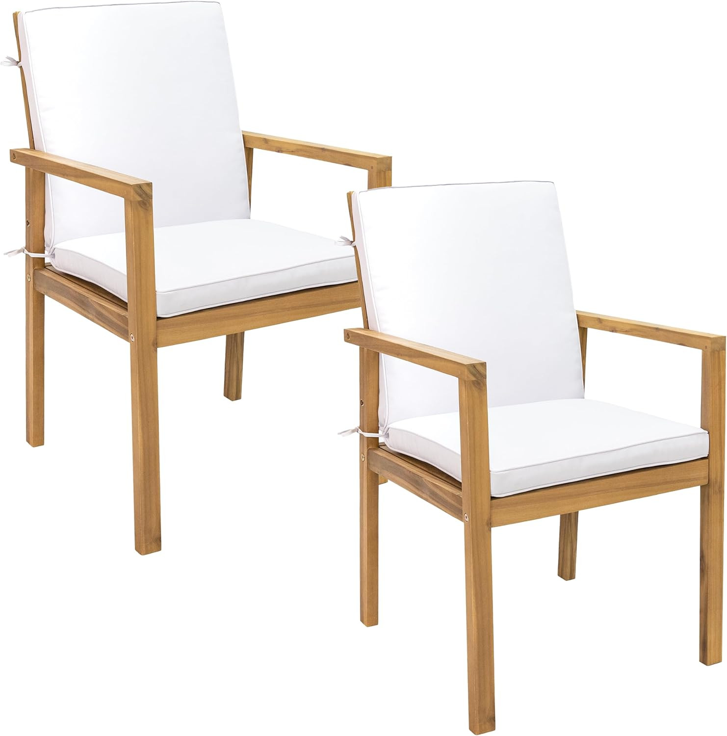 Acacia Wood Outdoor Dining Chairs Set of 2 with Cushions for Comfort