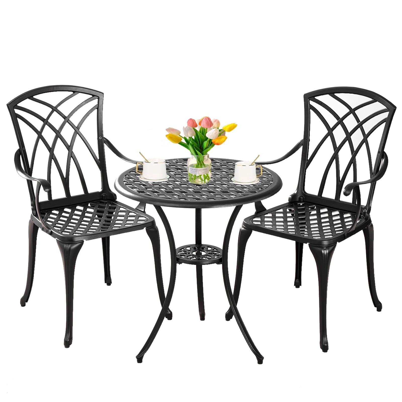 Outdoor Bistro 3 Piece Set ,Cast Aluminum Patio Bistro Table and Chairs Set of 2