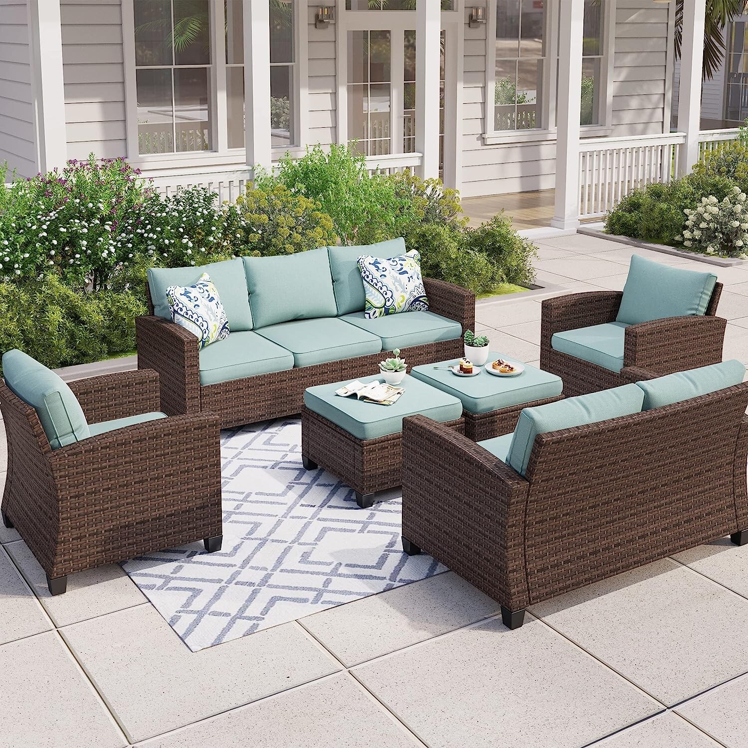 6 Pieces Patio Furniture Set Outdoor Conversation Set for Lawn Backyard 9-Seats