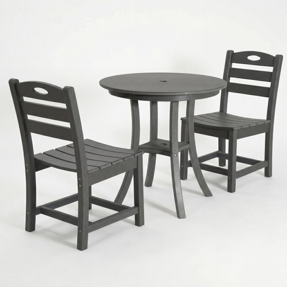 3-Piece Outdoor Patio Bistro Set w/ Round Table & 2 Chairs, Gray HDPE