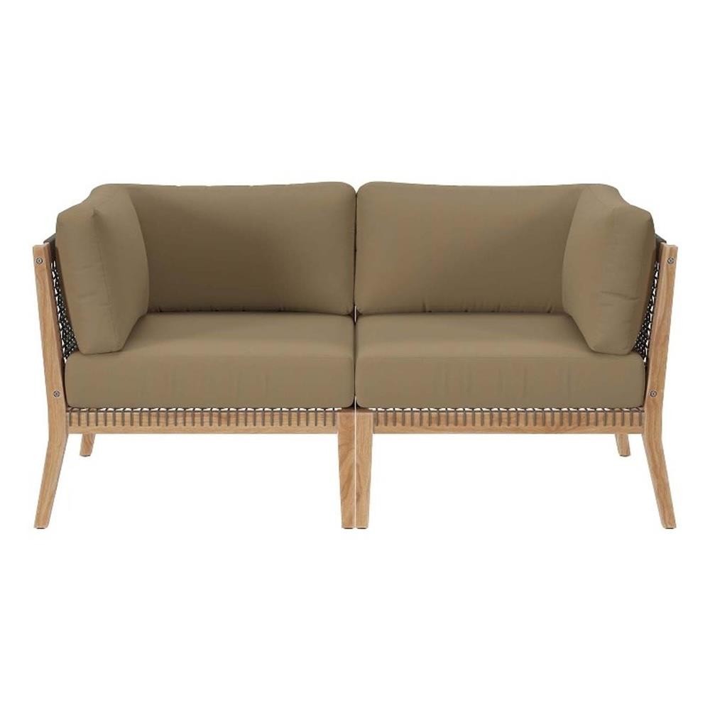 Modway Clearwater Teak Wood Fabric Outdoor Loveseat in Gray/Light Brown