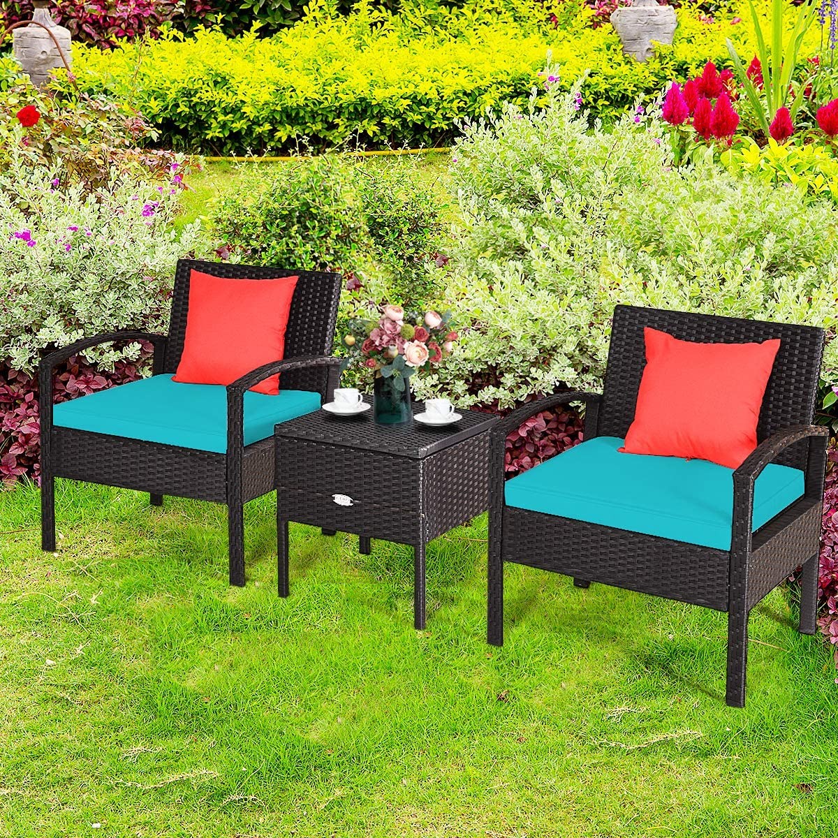 3 Piece Patio Furniture Set Rattan Wicker Sofa Set with Removable Cushions an…