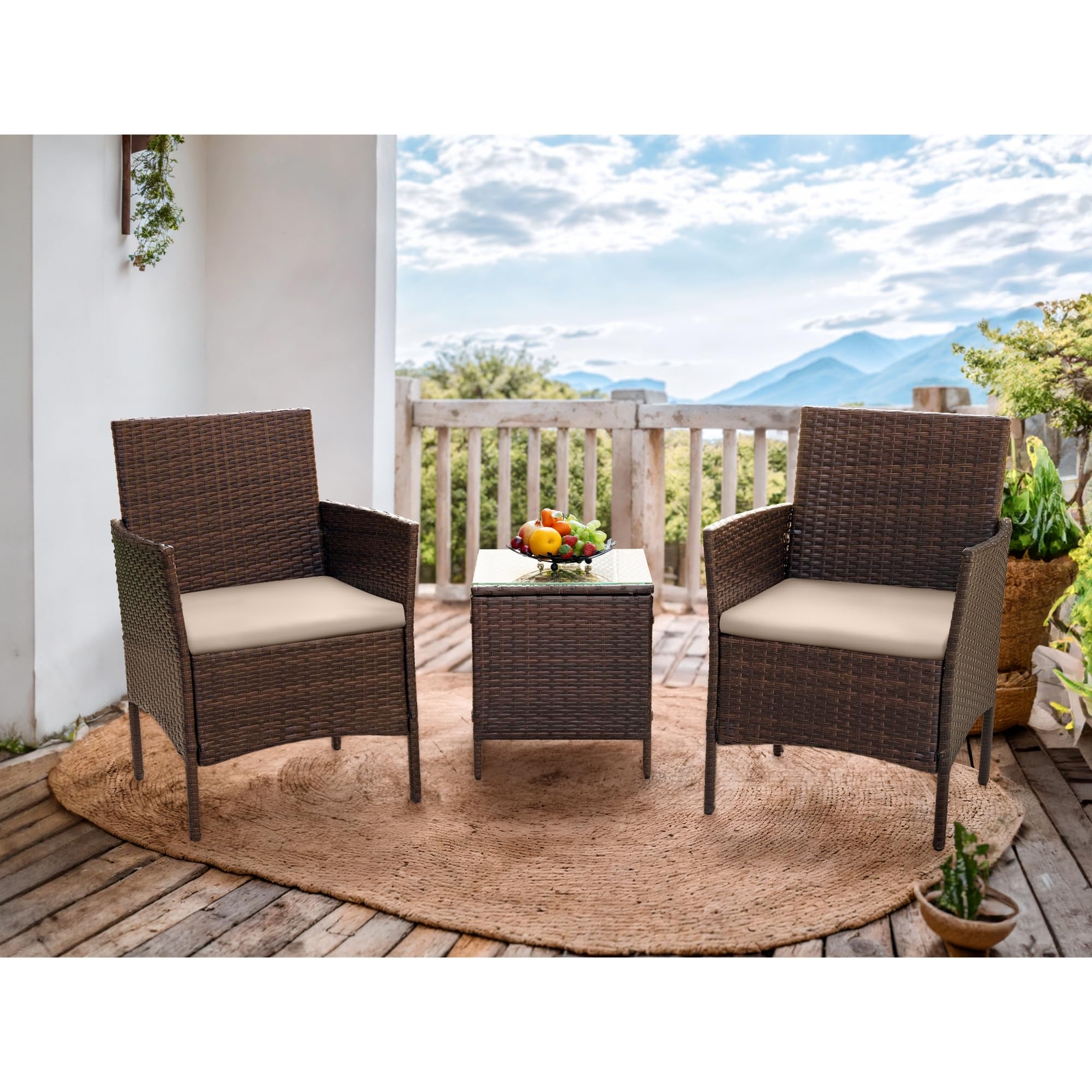 Outdoor Wicker Glass Table And Chairs For 2 Patio Porch Furniture Sets Clearance