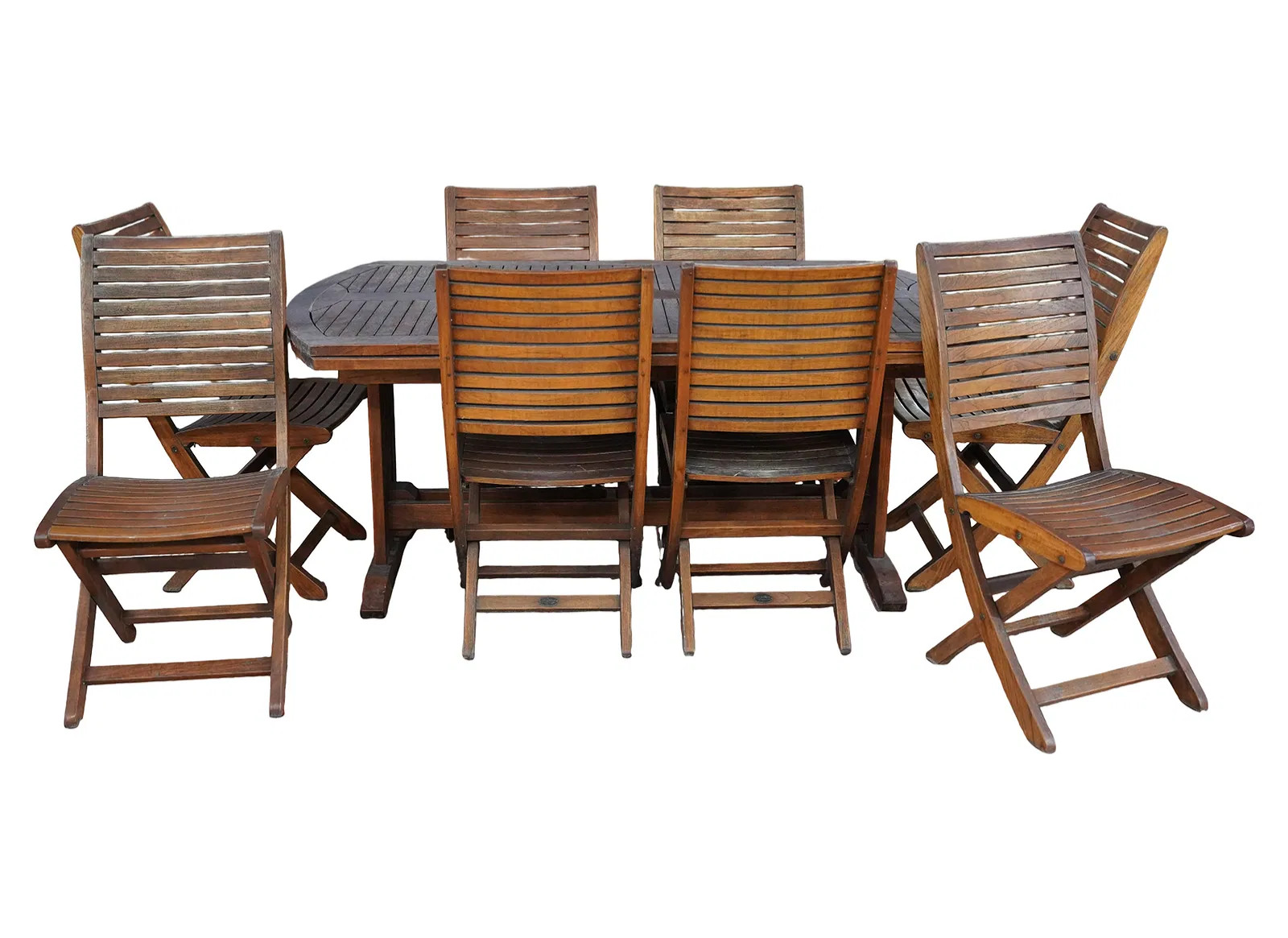 Les Jardins Teak Wood Patio Table Eight Chairs Set Signed Outdoor Dining gyuh