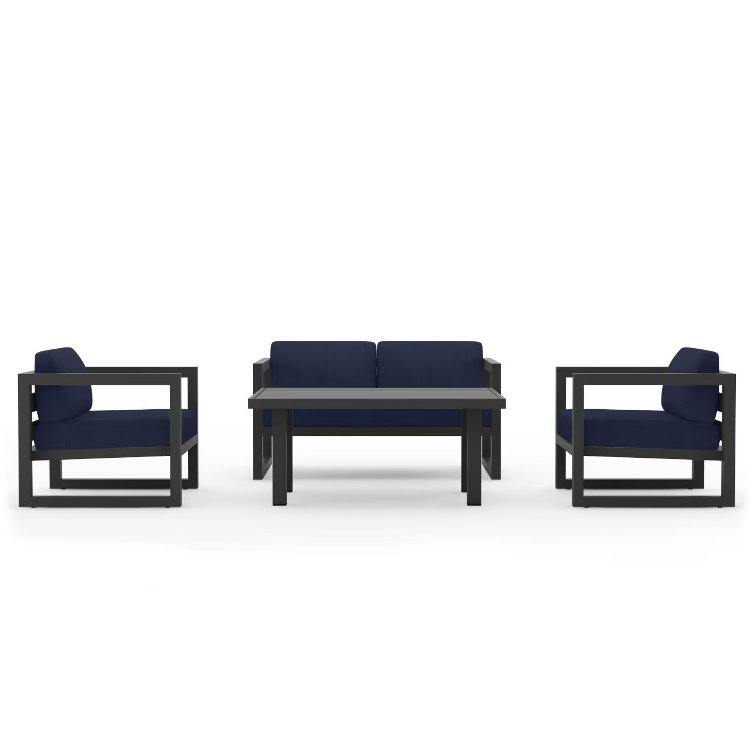 Misty Cove 4 Pc Aluminum Seating Set Classic Chat Table Slate/Spectrum Indigo