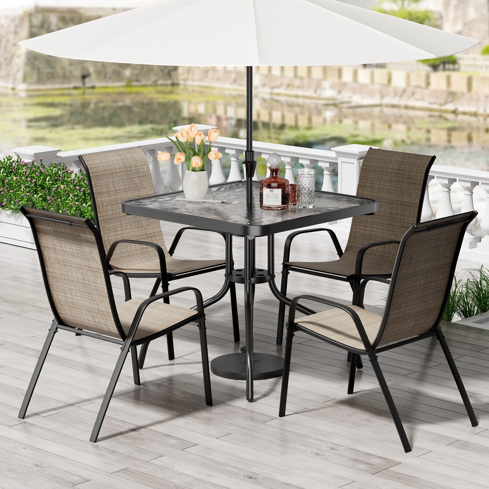 5 Piece Patio Dining Set Outdoor Table and Chairs Set for Garden Backyard