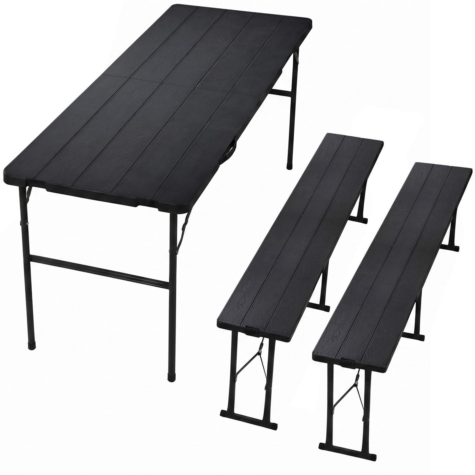 5.8FT Black Picnic Table with 2 Foldable Benches Rust Resistant Frame Table