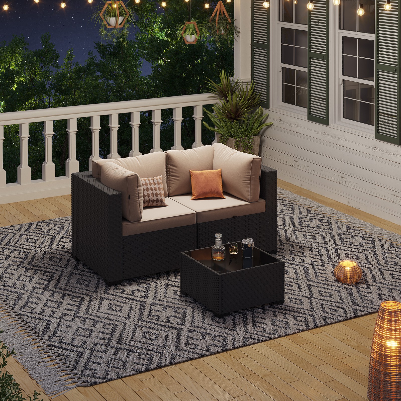 3 / 4pcs Outdoor Patio Furniture Set Table Wicker Rattan Sectional Sofa Cushions