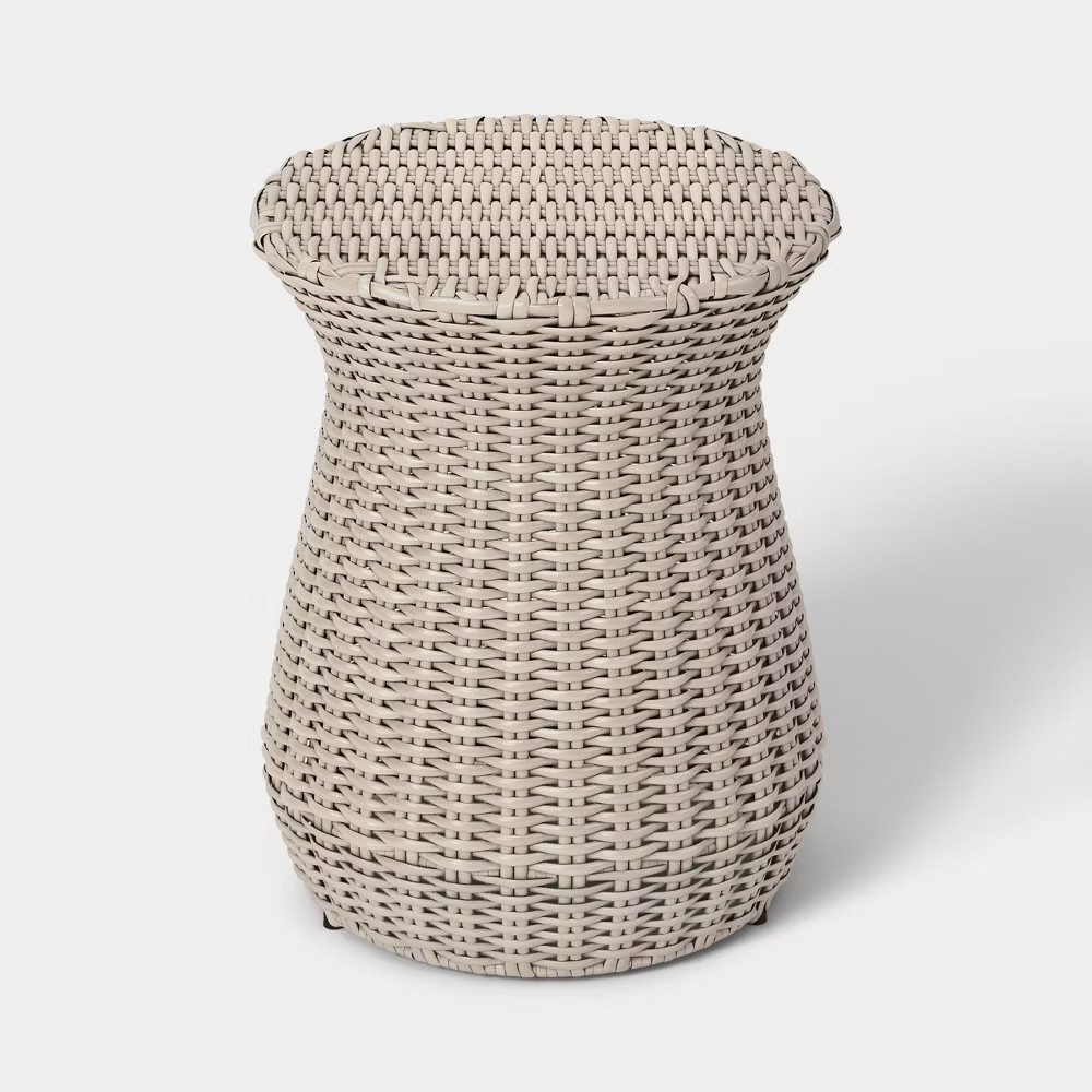 All-Weather Wicker Round Monochromatic Rope Accent Patio End Table Tan