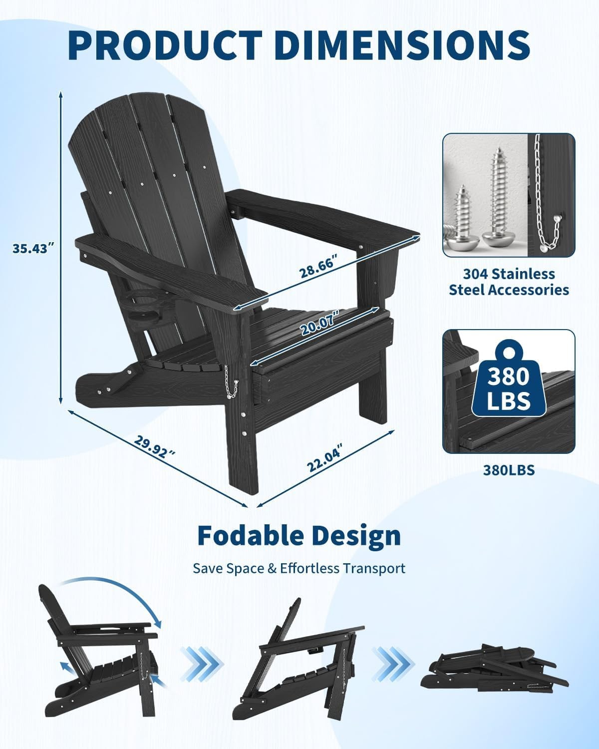 3 PCS Adirondack Chair with Table & Cup Holder Outdoor Folding HDPE Patio Chairs