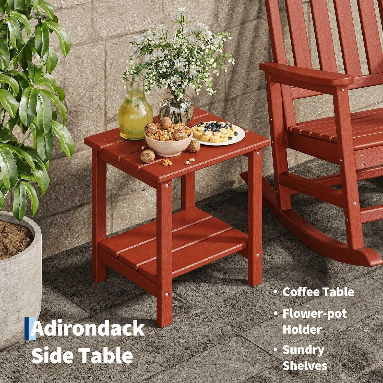 Set of 3 HDPE Rocking Chair w/ Side Table Porch Rocker Balcony Garden Furniture