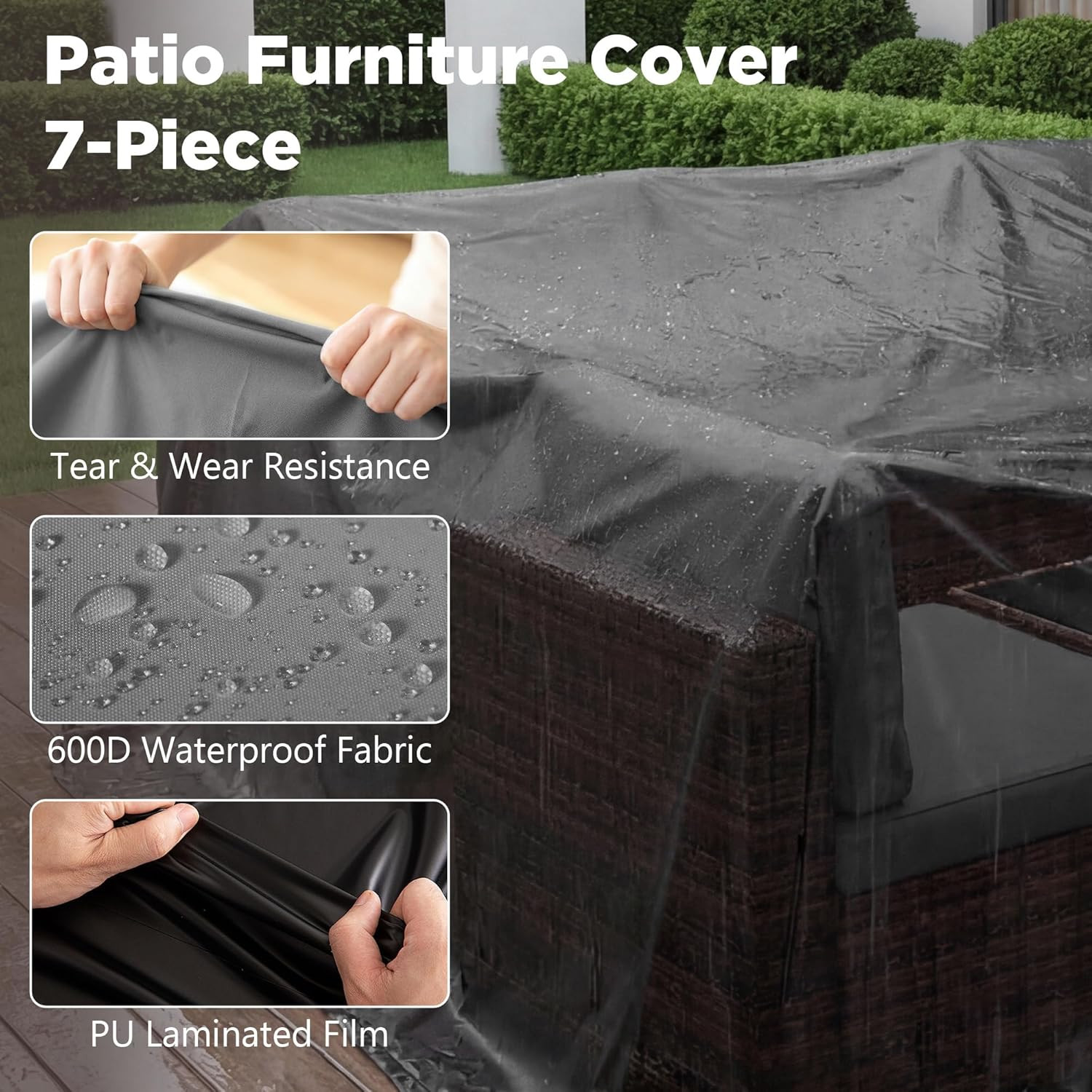 Patio Furniture Set with Rain Cover,7 Pieces Outdoor Wicker Rattan Patio Furnitu