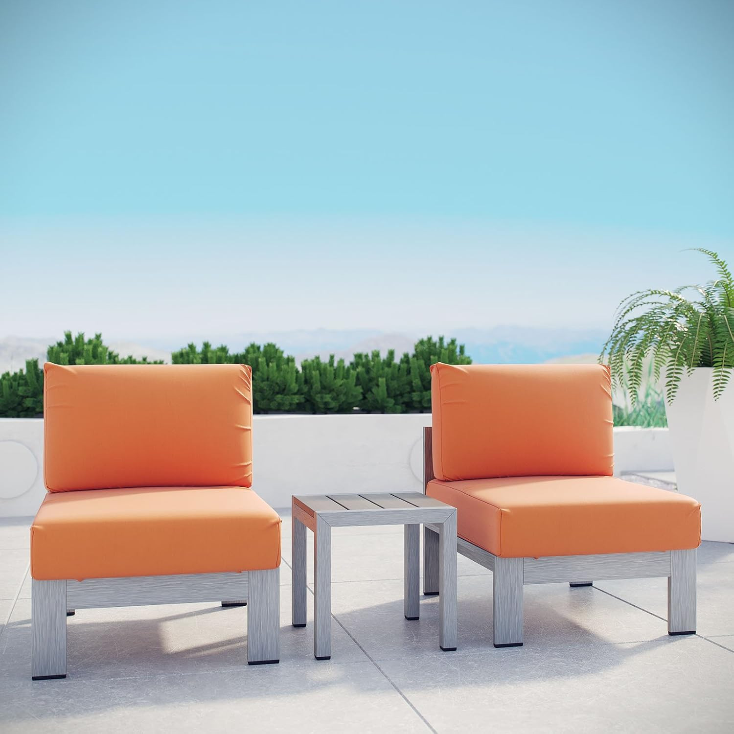 Shore 3-Piece Aluminum Outdoor Patio Furniture Set in Silver Orange
