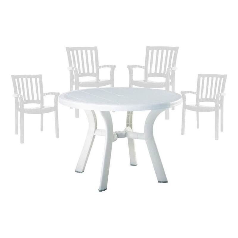 5 Piece Set 42″ Round Resin Patio Table and 4 Resin Chairs in White