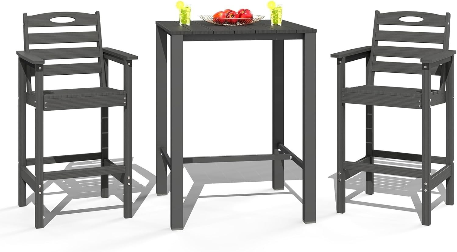 Domi 3Pcs HDPE Adirondack Patio Bar Set(1Table+2Chair)for Balcony,Backyard,Grey