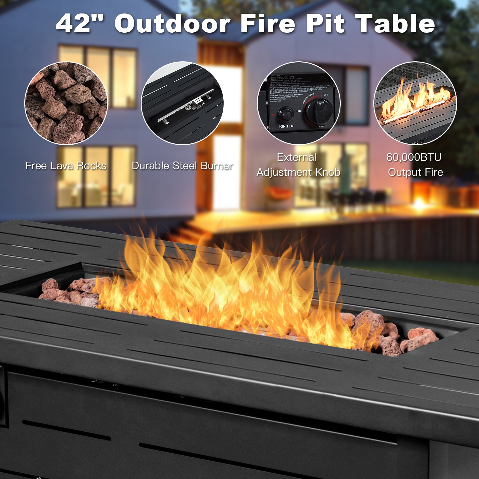 9 PCS Wicker Sofa Rattan Furniture Set w/ 60,000 Btu Heater Propane Gas Fire Pit