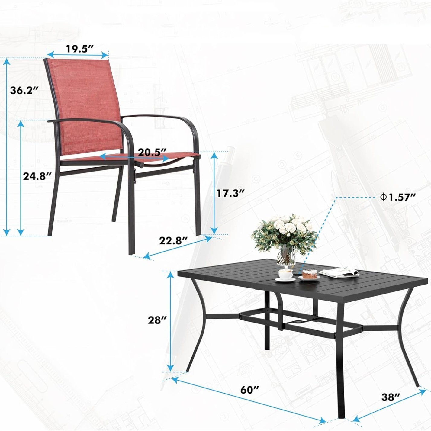 Patio Dining Set Home Party Dining Furniture Set Garden Outdoor Dining Set 7Pcs